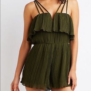 Charlotte Russe olive green pleated romper
